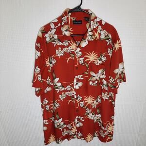OP Men's Vibrant Red Floral Button-Down Shirt
